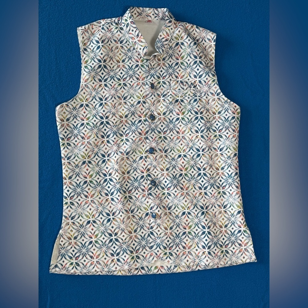 Nehru‎ Unisex Vest Colorful Lined Geometric  Sz 14 or 19" PTP